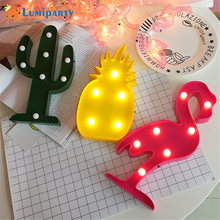 LED 3D Flamingo Night Light Art Sign Night Lamp Cactus Pineapple Battery Luminaria Night Lamp For Children Kids Gift 2024 - buy cheap