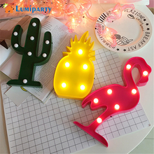 Led 3d flamingo luz da noite sinal de arte noite lâmpada cactus bateria abacaxi luminaria noite lâmpada para crianças presente dos miúdos 2024 - compre barato