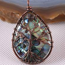 Tree of Life Wire Wrap Copper Natural Stone Water Drop Blue Abalone Shell Pendant 1Pcs K164 2024 - buy cheap