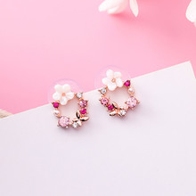 Cute Korean Colorful Rhinestone Shell Flower Circle Stud Earrings for Women Sweet Fashion Wreath Ear Jewelry Brincos Gift 6B2019 2024 - buy cheap