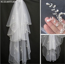 NIXUANYUAN Bridal Veil 2021 New Hotsale Veils for Bride Edge Crystal Beaded Wedding Veil Veus de noiva Cathedral Wedding Veil 2024 - buy cheap