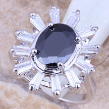 Flawless Black Cubic Zirconia White CZ Silver Plated Women's Ring Size 6 / 7 / 8 / 9 R1068 2024 - buy cheap