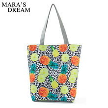 Mara's DreamLarge Capacity Female Single Shoulder Bag Fruit Printed Canvas Tote Bags Daily Use Shopping Bag Women Beach Bags 2024 - buy cheap