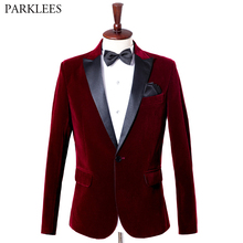 Vino rojo chaqueta de terciopelo hombre 2019 de moda Chaqueta de traje de ocio de los hombres novio de boda Boda de traje de cantante Homme Slim Fit Blazer Masculino 4XL 2024 - compra barato