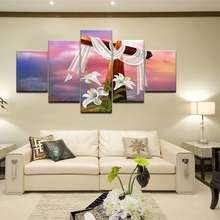 Impressão moderna arte da parede abstrata flor hd casa decoração 5 peças modular cristão religioso jesus cruz fotos pinturas 2024 - compre barato