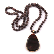 Fashion Bohemian Jewelry Natural Stone Blue Dot Knotted Stone Drop Pendant Women Necklace 2024 - buy cheap