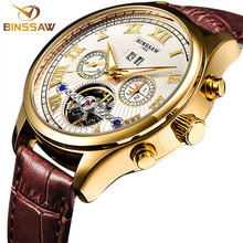 BINSSAW Automatic Men Saat Tourbillon Mechanical Watch Luxury Top Brand Relogio Masculino Skeleton Leather Business Watches 2024 - buy cheap