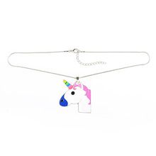 Colorful Fancy Horn Pink Hair Blue Mouth Unicorn Snake Chain Choker Short Necklace for Women 2024 - buy cheap
