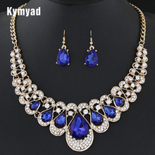 Kymyad Jewelry Sets For Women Fine African Beads Gold Color Bridal Crystal Pendant Necklace Earrings Set Wedding Jewelry Collier 2024 - buy cheap