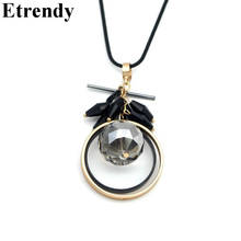 Long Chain Necklace For Women Vintage Black Circle Crystal Necklaces & Pendants New Fashion Jewelry Sweater Dress Accessories 2024 - buy cheap