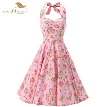 Pink Women Dress Rockabilly Floral Print Retro Vintage 60s Sexy Party Dress Pinup Swing Hepburn Summer Dress Plus Size VD0240 2024 - buy cheap