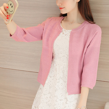Seven new spring sleeve cardigan female Korean loose solid thin coat short all-match Knit Shawl female 2024 - buy cheap