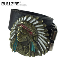 Bullzine-cinturón vaquero con hebilla, accesorio con acabado de latón antiguo, PU, cierre de conexión, FP-01636-2, envío directo 2024 - compra barato