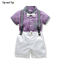 Top and Top Infant Boys Gentleman Outfits Short Sleeve Shirt with Bow Tie+Suspenders Shorts 2Pcs Sets Roupas Infantis Menino 2024 - buy cheap