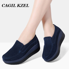 CAGILKZEL Spring Women Flats Platform Shoes Genuine Leather Moccasins Shoes Woman Slip On Casual Loafers Women Heels creepers 2024 - buy cheap