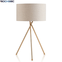 BOCHSBC-luz de escritorio de soporte de Metal dorado, lámpara de mesa de tela con bombilla E27, luces modernas para dormitorio, sala de estar, estudio 2024 - compra barato