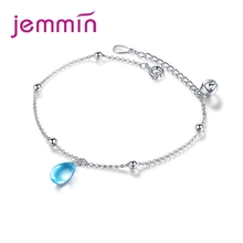 Pulsera minimalista de Plata de Ley 925 con diseño de gota de agua azul, brazalete ajustable de piedras de Circonia cúbica, regalo de cumpleaños para niñas 2024 - compra barato