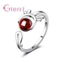 925 Sterling Silver  Deer Antlers Lucky Ring Red Garnet Animal Open Rings For Lover'S Christmas Gift Bijoux Femme Wholesale 2024 - buy cheap