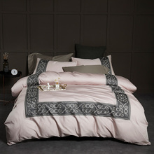 Conjunto de cama de casal 100% algodão, lençol, 2 pessoas, conjunto coberta de edredom, 4 peças, rosa e luxo, cinza, bordado, king/queen 2024 - compre barato