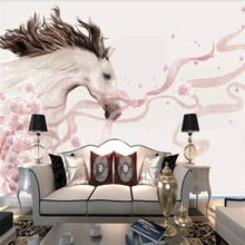 Personalizado mural papel de parede moderno estilo nórdico flores cavalo branco tv fundo da 2024 - compre barato