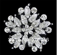 Large Vintage Silver Plated Clear Rhinestone Diamante Leaf Flower Brooch Clear/Red/Blue Color Available 2024 - buy cheap