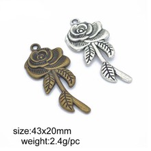 20pcs 43x20mm Antique Silver/Antique Bronze Alloy Rose Charms Pendants For Jewelry Making 2024 - buy cheap