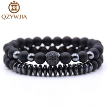 2PCS /Set 2018 New Fashion Micro Pave CZ 8mm Disco Ball Bracelets Lava Stone Chakra Bracelet Bead Pulseras for Women Men Jewelry 2024 - buy cheap