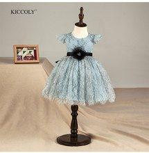 KICCOLY/платье с цветочным узором для девочек летнее светло-синее платье-пачка для девочек на свадьбу, день рождения, Детский костюм платье для подростков 2-12 лет 2024 - купить недорого