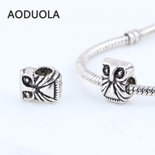 10 Pcs a lot Silver plated Alloy Beads OWL DIY Big Hole Metal Beads Spacer Murano Bead Charm Fit For Pandora  Charms Bracelet 2024 - buy cheap