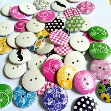 60PCS Mix Natural Wood Button 30mm Sewing round Multicolor Printed Buttons clothing Craft Accessorie Beads Scrapbooking 2024 - buy cheap