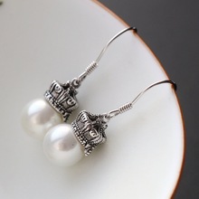 Pendientes de plata de ley 925 Ms moda pendientes de plata Concha perla tiene corona tailandesa pendientes de plata 2024 - compra barato