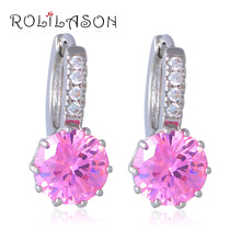 Appealing Pink CZ Fashion Jewelry silver color Cubic Zirconia Clip Earrings for Women JEs1035 2024 - buy cheap