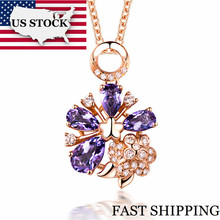 US STOCK Uloveido Rose Gold Color Purple Necklace Pendant Necklace Women Flower Pendant Charms Jewelry Valentines Day Gift DN269 2024 - buy cheap