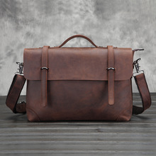 Men Retro Briefcase Business Shoulder Bag Crazy Horse Genuine Leather Handbag Computer Laptop Messenger Bags Men's Travel Bag 2024 - buy cheap