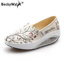BeckyWalk Spring Ladies Shoes Canvas Sneakers Women Shoes Loafers Casual Height Increasing Swing Shoes sapato feminino WSH2927 2024 - buy cheap