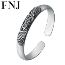 Fnj pulseira romântica de flor, 925 prata ajustável, tamanho 58mm, original, s925, braceletes de prata esterlina para mulheres, homens, joias 2024 - compre barato