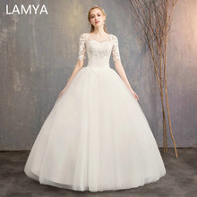 Lamya 2022 princesa barato meia manga de renda vestidos de casamento simples vestido de baile vestidos de noiva elegante vestido de casamento vestidos de noiva 2024 - compre barato