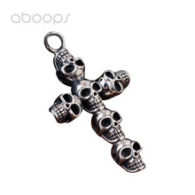 Gothic 925 Sterling Silver Skull Head Cross Necklace Pendant for Men Boys Free Shipping 2024 - buy cheap