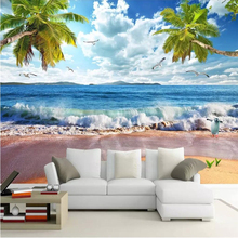 Beibehang-papel tapiz fotográfico personalizado para pared, pintura de paisaje marino de Hawaii, Fondo de TV de coco, papel de pared 2024 - compra barato