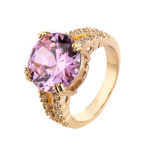 Anillo de piedra y oro de circonita violeta para mujer, joyería de flores de boda, joyas de compromiso rellenas de oro 2024 - compra barato