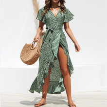 Chiffon Boho Style Floral Print Maxi Beach Dress Sexy Side Split Elegant Party Dress Sundress Vestidos 2019 Summer 2024 - buy cheap