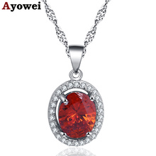Ayowei Vintage Red Zircon Crystal 925 Silver Necklace Pendant Fashion Business Gift LN688A 2024 - buy cheap