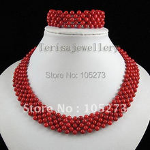 Stunning! Red coral necklace bracelet jewelry set AA 5-6MM length:18''inchs & 8''inchs Handmade jewelry free shipping A2485 2024 - buy cheap