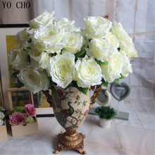 YO CHO European 7 Heads peony flower bouquet palace emperor Rose silk flower rose bouquet wedding decoration artificial flower 2024 - buy cheap