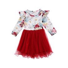 Newborn Kids Baby Girls Long Sleeve Ruffles Flower Patchwork Tulle  Lace Dresses Clothes Set 2024 - buy cheap