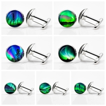 Northern Lights Cufflinks Men Glass Cabochon Wedding Cufflinks French Cuff Shirt Cuff Links 2024 - buy cheap