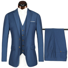 Trajes de boda para hombre, de corte entallado traje masculino, chaqueta, chaleco y pantalón, color azul oscuro, 3 piezas, 2019 2024 - compra barato