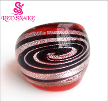 RED SNAKE  Fashion Ring Handmade Red with Silver color foil Spiral pattern Murano Glass Ring 2024 - buy cheap