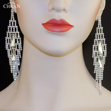 CHRAN Sparkling Rhinestone LUltra ong Tassels Drop Earrings Wedding Jewelry Square Crystal Chandelier Big Earrings for Women 2024 - buy cheap