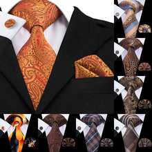 Hi-Tie Luxury Silk Brown Paisley Floral Ties for Men Tie Set Ties and Handkerchiefs Fashion Designer Business Wedding Mens Ties 2024 - buy cheap
